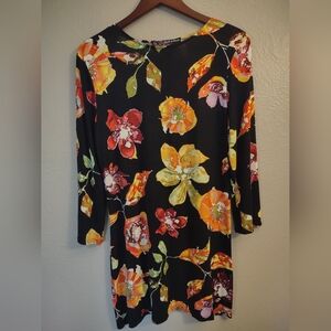 Peck & Peck Black Vibrant Floral Long Sleeve Tunic Dress Size Medium